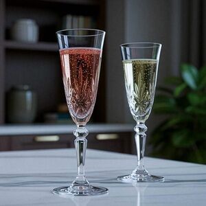 R C R Set of 6 Italian Crystal Champagne Flutes